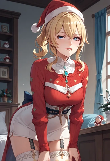 genshin impact,jean_(genshin_impact),Christmas,sweater dress,stockings  - AI generated anime art