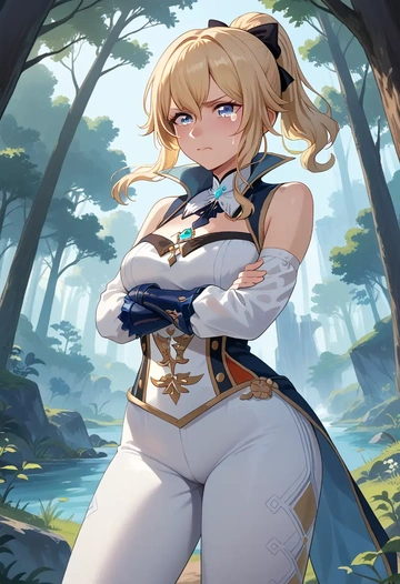 genshin impact,jean_(genshin_impact),jumpsuit,sleeveless,flare pants  - AI generated anime art