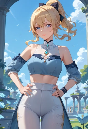 genshin impact,jean_(genshin_impact),sports crop,high-waisted shorts  - AI generated anime art