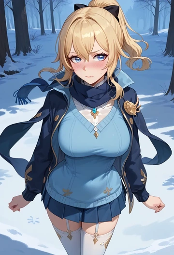 genshin impact,jean_(genshin_impact),winter,student uniform,puffer jacket  - AI generated anime art