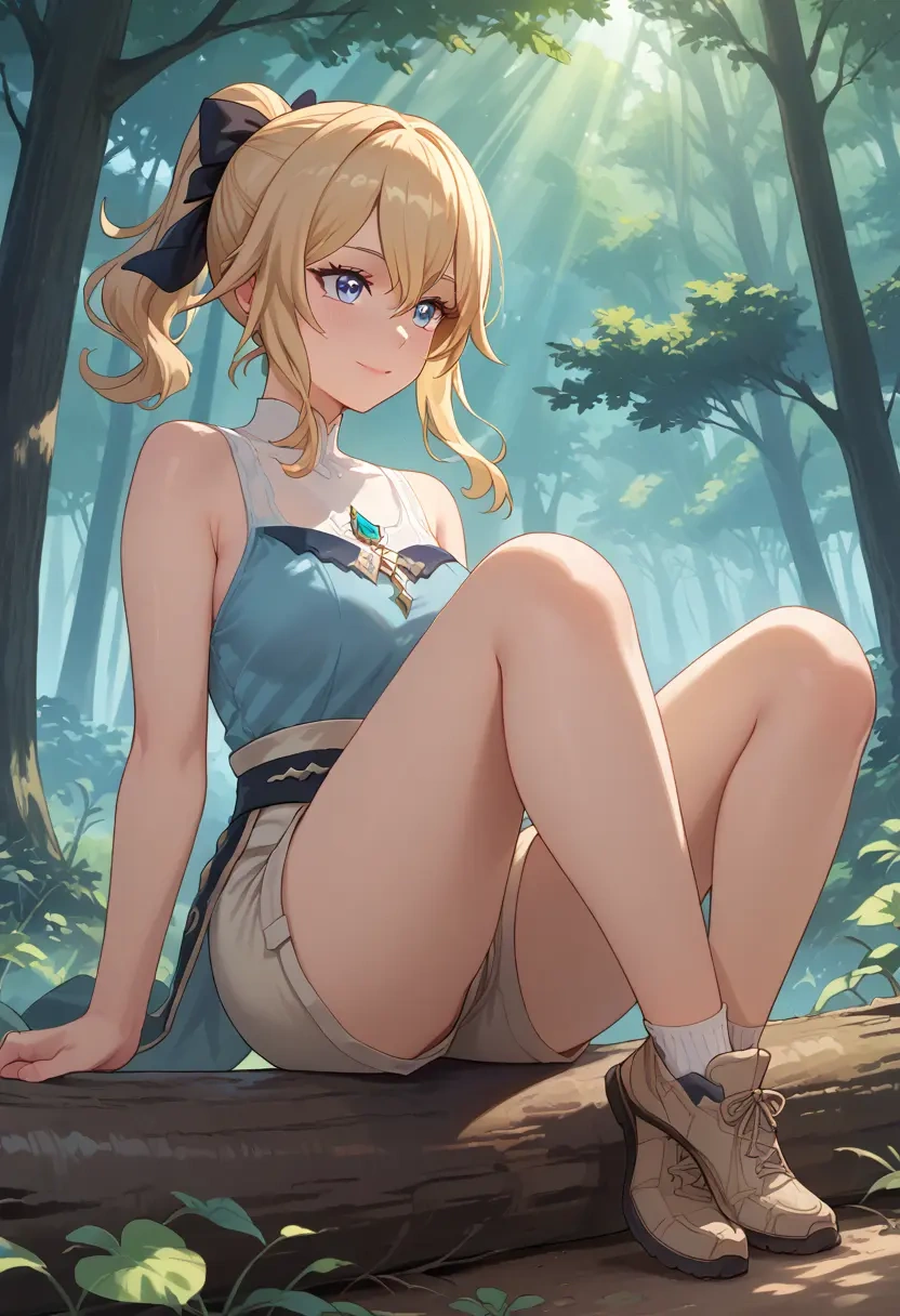 genshin impact,jean_(genshin_impact),sitting,forest  - 