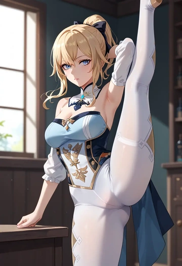 genshin impact,jean_(genshin_impact),yoga, standing split,sexy,  - AI generated anime art