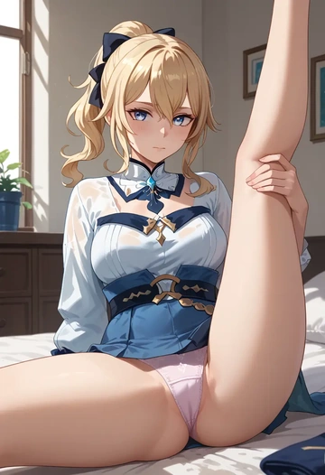 genshin impact,jean_(genshin_impact),mini skirt,panties,spread legs,one leg up,sexy  - AI generated anime art