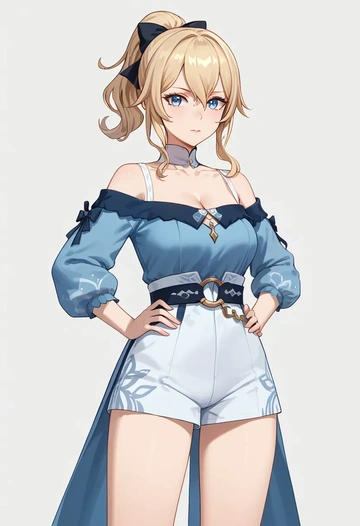 genshin impact,jean_(genshin_impact),Hands on hips,off-shoulder,sweater  - AI generated anime art