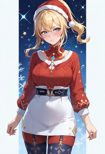 genshin impact,jean_(genshin_impact),Christmas,sweater dress,stockings  - AI generated anime art