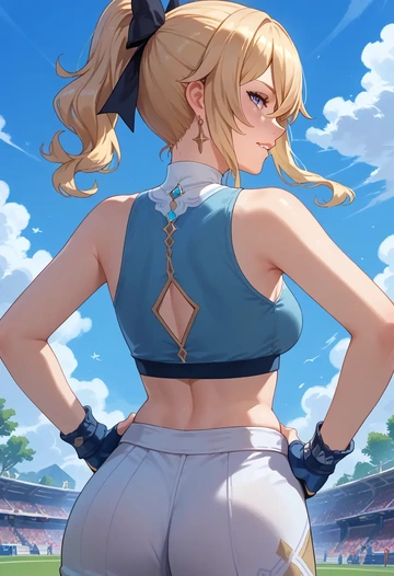 genshin impact,jean_(genshin_impact),sports crop,high-waisted shorts  - AI generated anime art