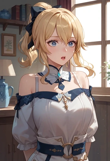 genshin impact,jean_(genshin_impact),off-shoulder top,dolphin shorts  - AI generated anime art