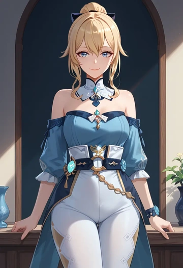 genshin impact,jean_(genshin_impact),pants,wide-leg,strappy top  - AI generated anime art