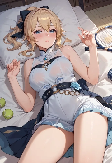 genshin impact,jean_(genshin_impact),tennis dress,visor,trainers  - AI generated anime art