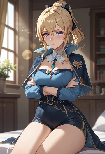 genshin impact,jean_(genshin_impact),leather,shorts  - AI generated anime art