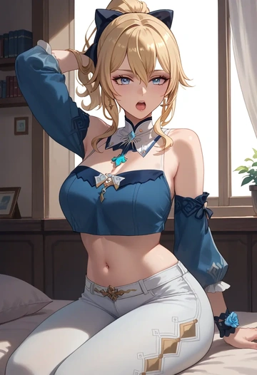 genshin impact,jean_(genshin_impact),crop top  - AI generated anime art