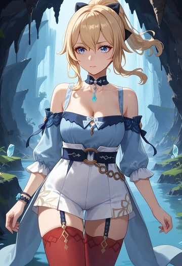 genshin impact,jean,collar,oversized,Thigh garters  - AI generated anime art