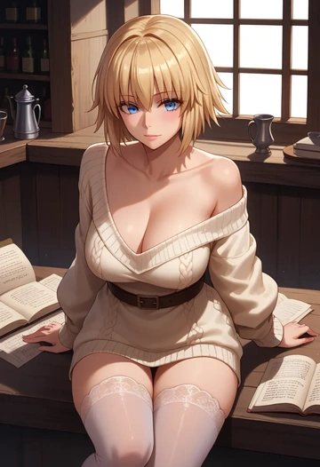 fate_(series),jeanne_d'arc_(fate),off-shoulder,sweater  - AI generated anime art