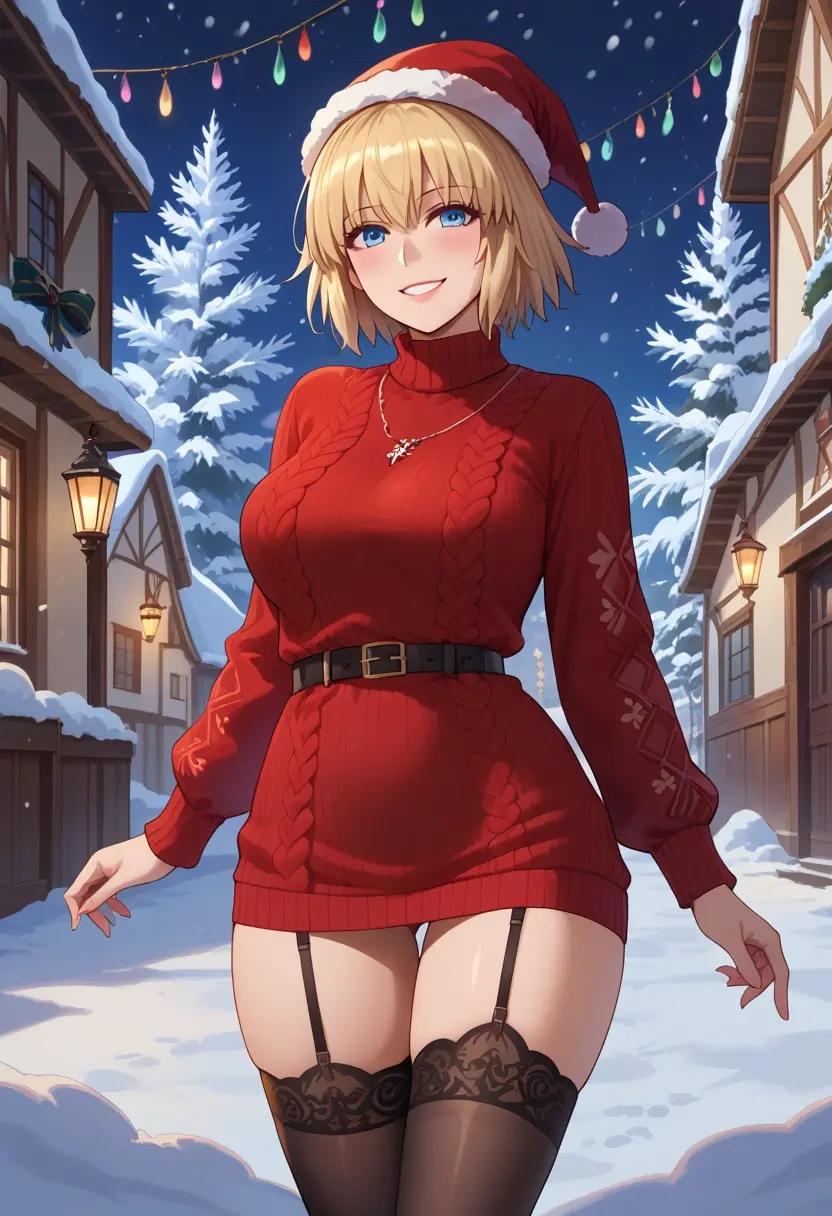 fate_(series),jeanne_d'arc_(fate),sweater,stockings,Thigh garters  - 