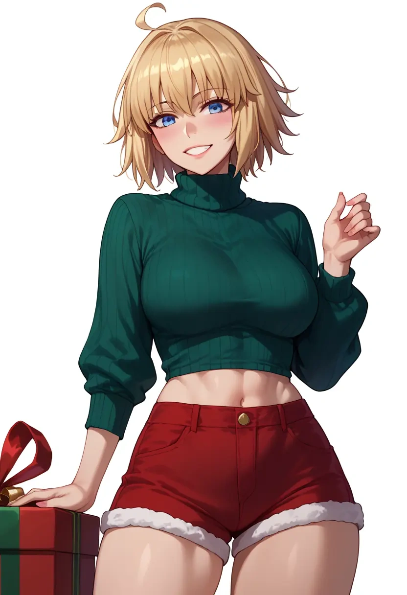 fate_(series),jeanne_d'arc_(fate),Christmas,red velvet shorts,turtleneck sweater  - 