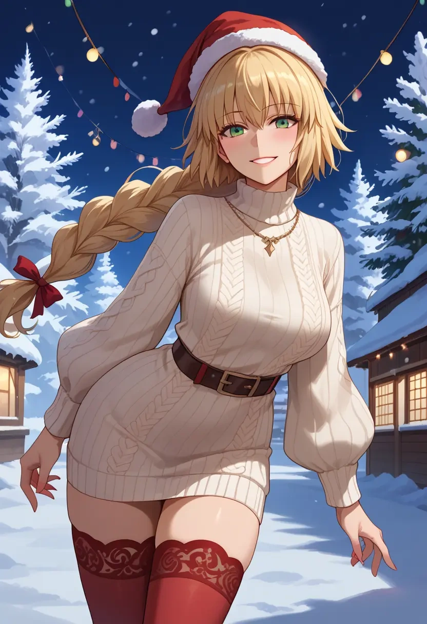 fate_(series),jeanne_d'arc_(fate),Christmas,sweater dress,stockings  - 