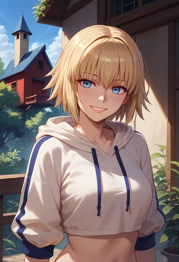 fate_(series),jeanne_d'arc_(fate),hoodie,cropped,high-waisted joggers  - AI generated anime art