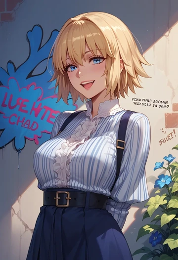 fate_(series),jeanne_d'arc_(fate),striped graffiti blouse,dolphin shorts  - AI generated anime art