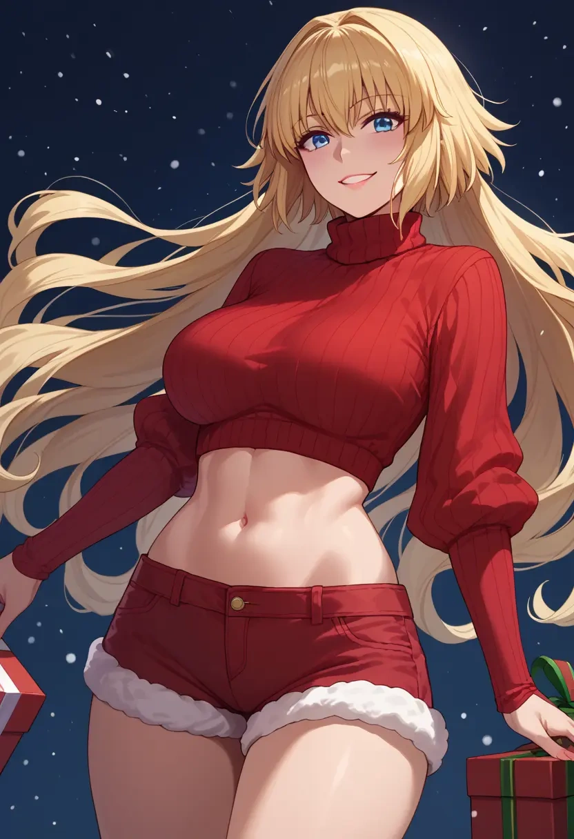 fate_(series),jeanne_d'arc_(ruler)_(fate),Christmas,red velvet shorts,turtleneck sweater  - 