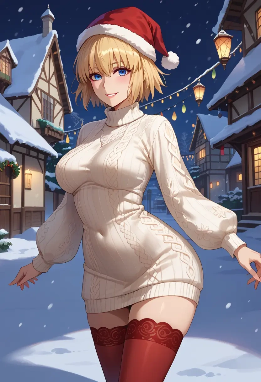 fate_(series),jeanne_d'arc_(ruler)_(fate),Christmas,sweater dress,stockings  - 