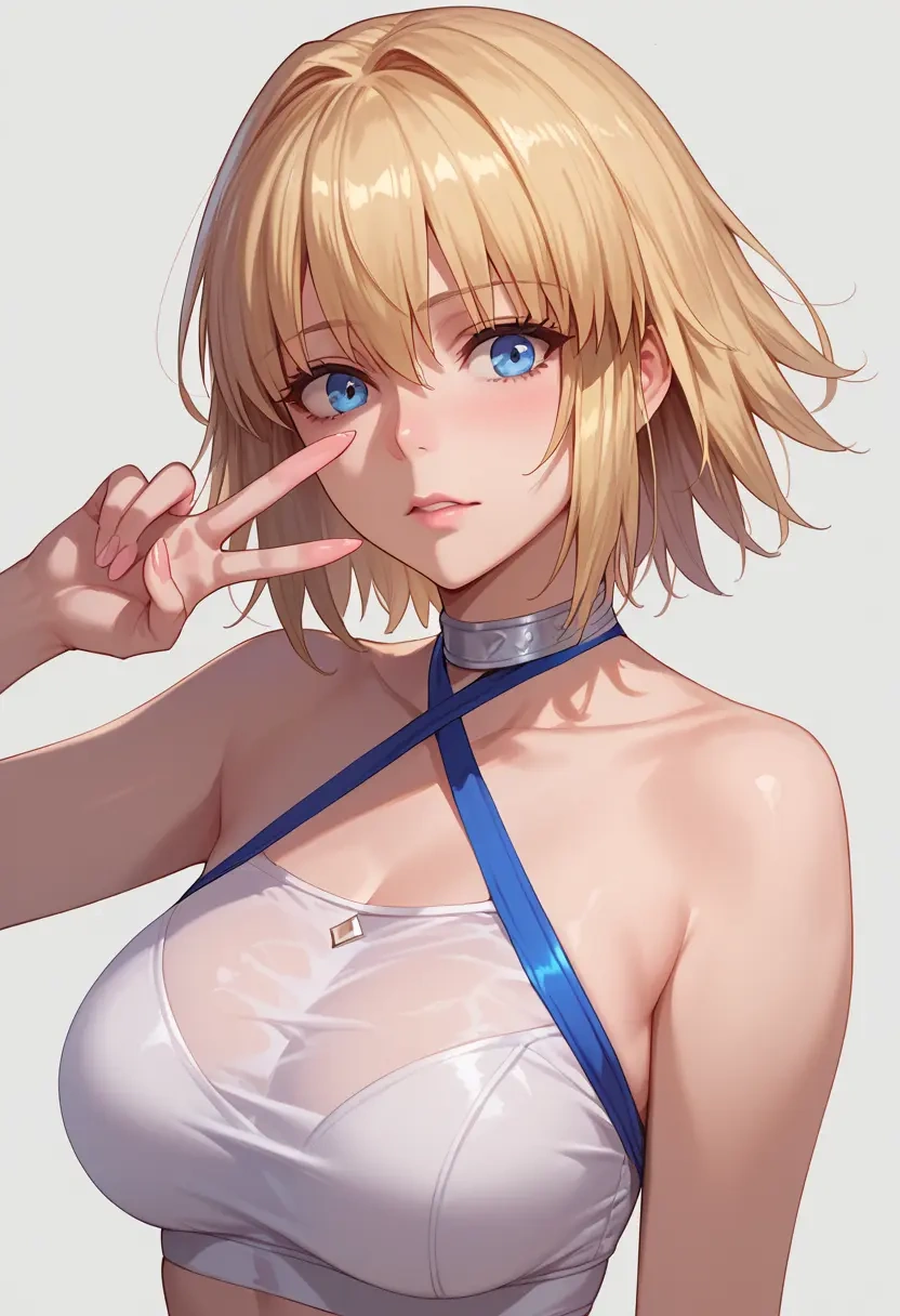 fate_(series),jeanne_d'arc_(ruler)_(fate),halter top,track pants  - 