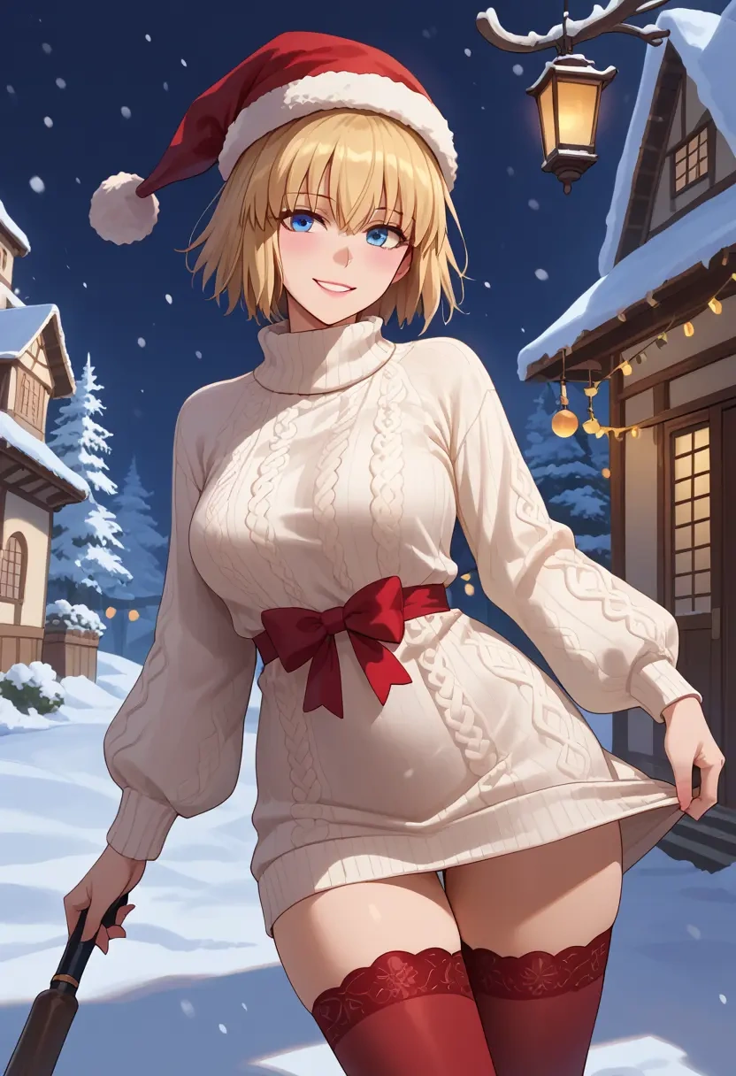 fate_(series),jeanne_d'arc_(swimsuit_archer)_(fate),Christmas,sweater dress,stockings  - 