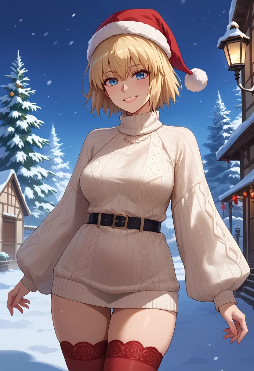 fate_(series),jeanne_d'arc_(swimsuit_archer)_(fate),Christmas,sweater dress,stockings  - 