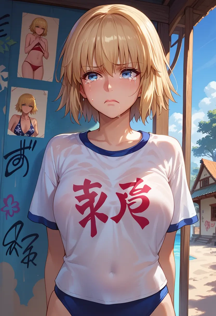 fate_(series),jeanne_d'arc_(swimsuit_archer)_(fate),oversized graffiti shirt,dolphin shorts  - 