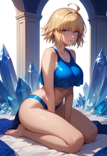 fate_(series),jeanne_d'arc_(swimsuit_archer)_(fate),crop top,loose joggers,headset  - AI generated anime art