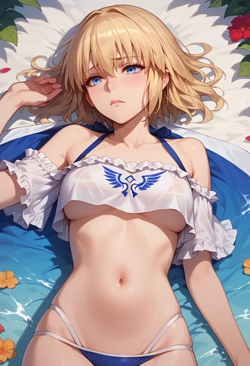 fate_(series),jeanne_d'arc_(swimsuit_archer)_(fate),off-shoulder top,dolphin shorts  - AI generated anime art