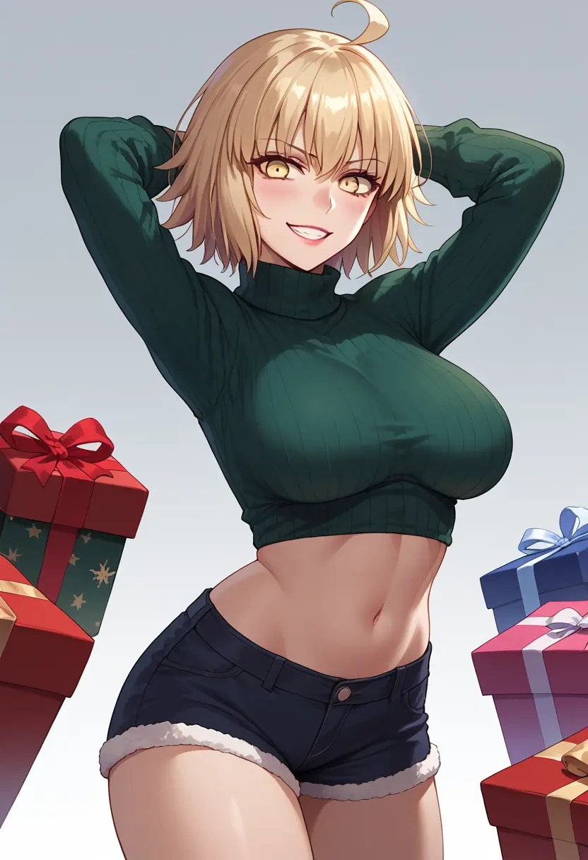 fate_(series),jeanne_d'arc_alter_(avenger)_(fate),Christmas,red velvet shorts,turtleneck sweater  - 