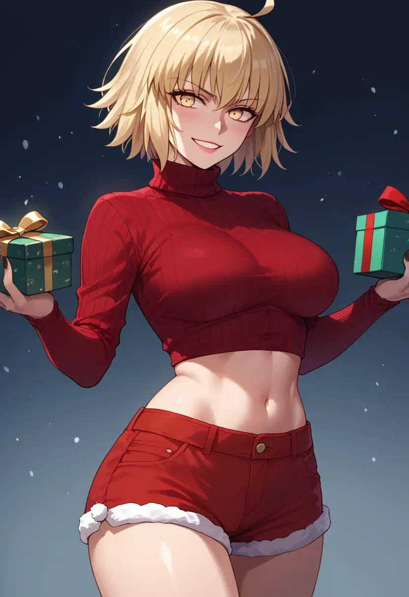 fate_(series),jeanne_d'arc_alter_(avenger)_(fate),Christmas,red velvet shorts,turtleneck sweater  - 