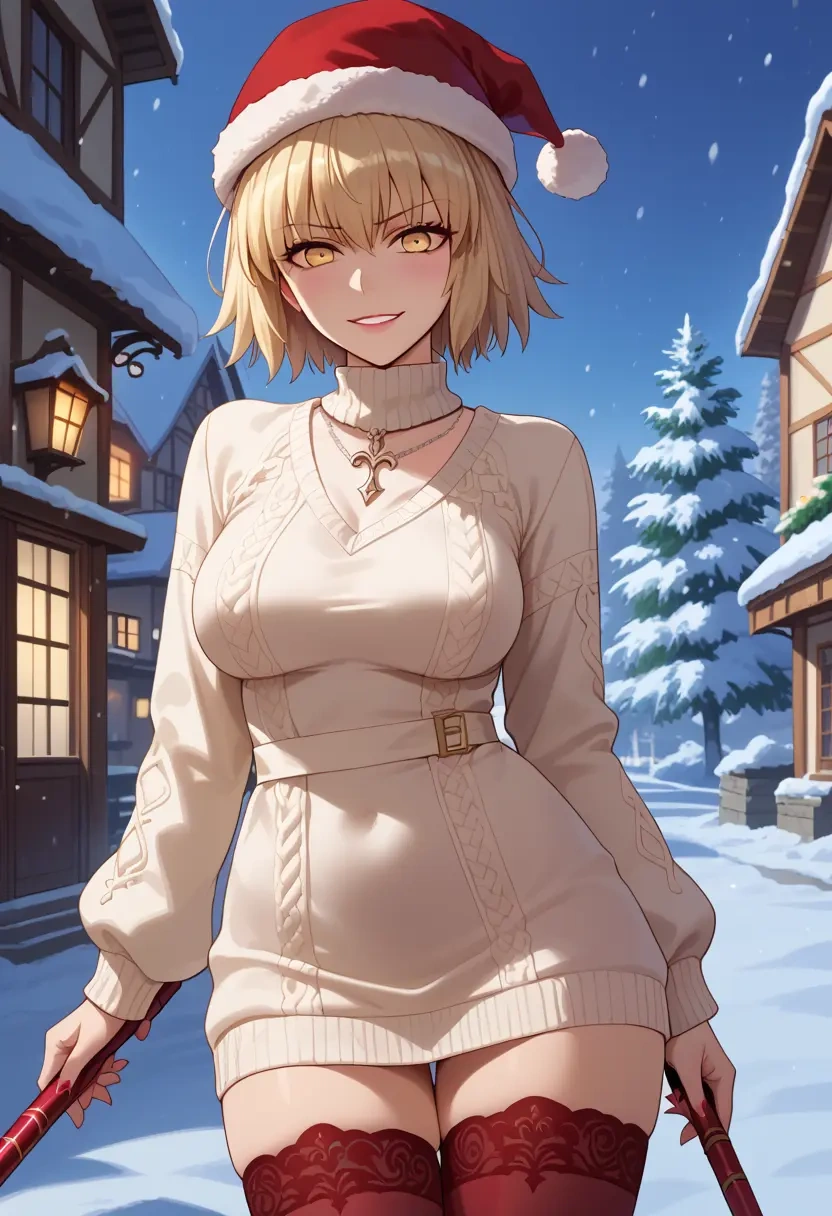 fate_(series),jeanne_d'arc_alter_(avenger)_(fate),Christmas,sweater dress,stockings  - 