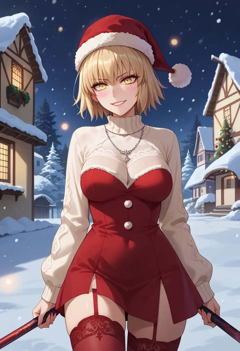 fate_(series),jeanne_d'arc_alter_(avenger)_(fate),Christmas,sweater dress,stockings  - 