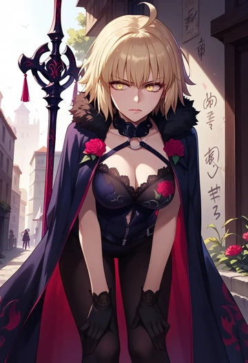 fate_(series),jeanne_d'arc_alter_(avenger)_(fate),floral graffiti blouse,dolphin shorts  - AI generated anime art