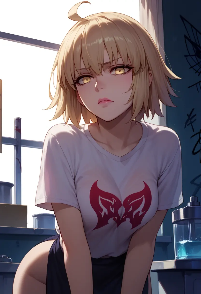 fate_(series),jeanne_d'arc_alter_(avenger)_(fate),crop graffiti tee,dolphin shorts  - 