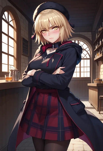 fate_(series),jeanne_d'arc_alter_(avenger)_(fate),winter,student uniform,hooded coat  - AI generated anime art