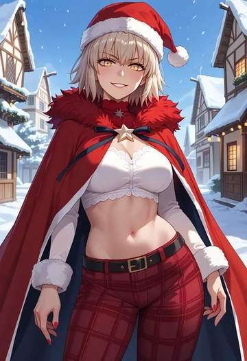 fate_(series),jeanne_d'arc_alter_(fate),Christmas,plaid trousers  - AI generated anime art