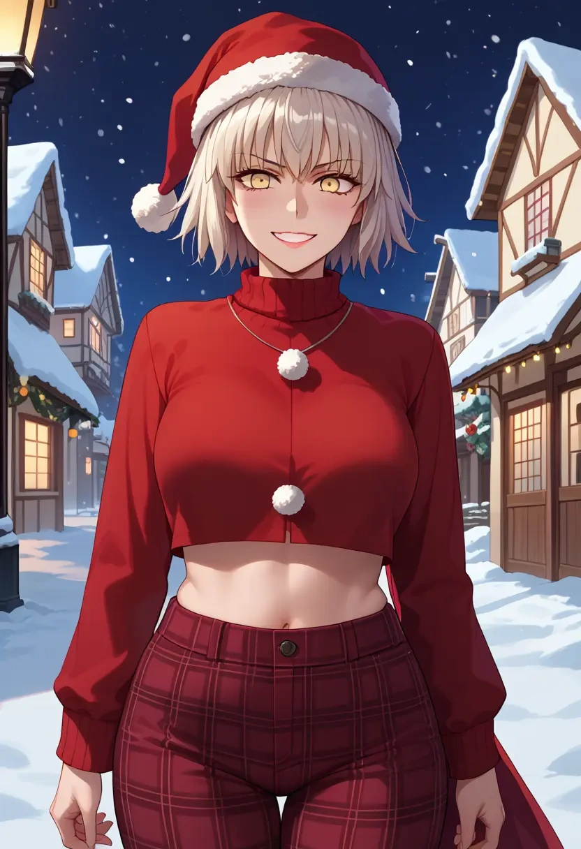 fate_(series),jeanne_d'arc_alter_(fate),Christmas,plaid trousers  - 