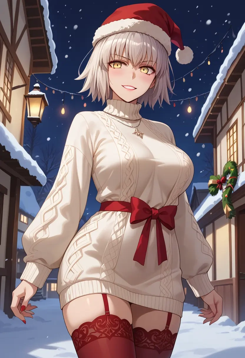 fate_(series),jeanne_d'arc_alter_(fate),Christmas,sweater dress,stockings  - 