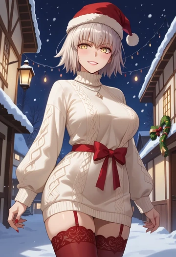 fate_(series),jeanne_d'arc_alter_(fate),Christmas,sweater dress,stockings  - AI generated anime art