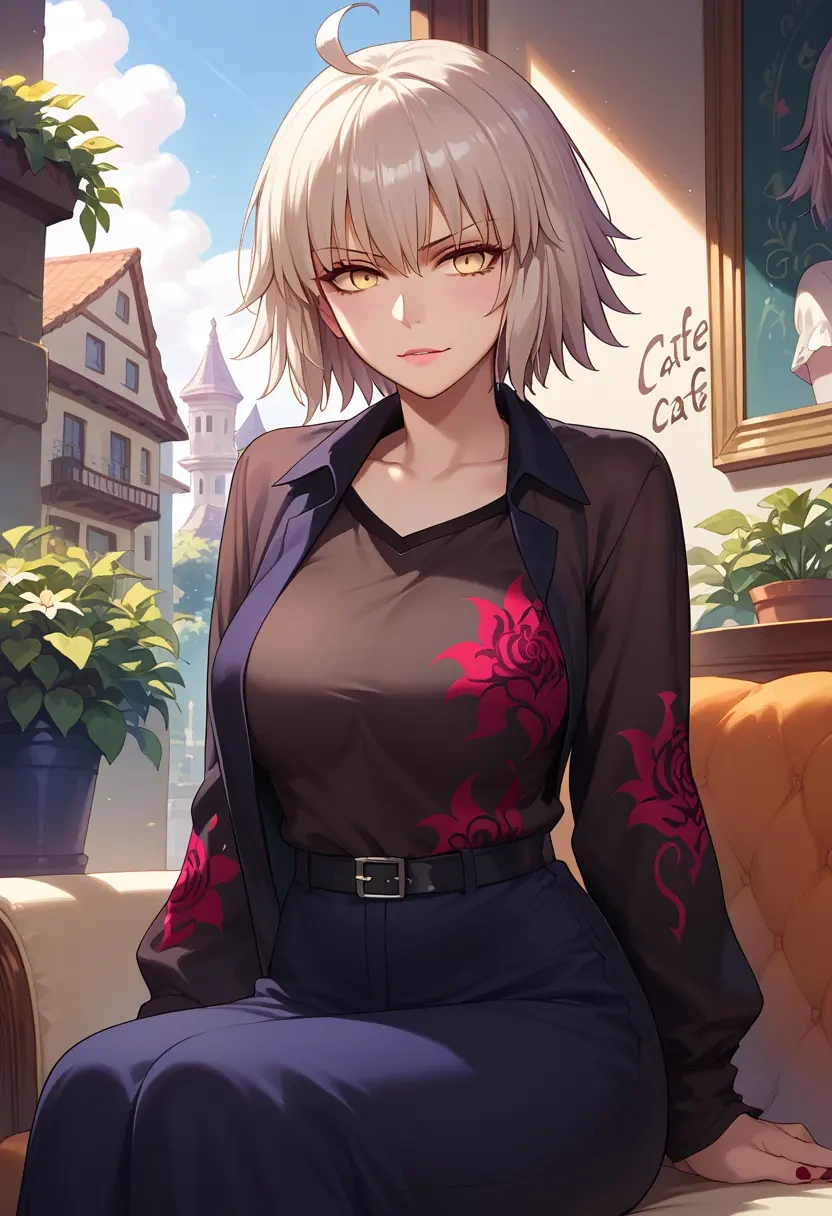 fate_(series),jeanne_d'arc_alter_(fate),silk graffiti shirt,dolphin shorts  - 