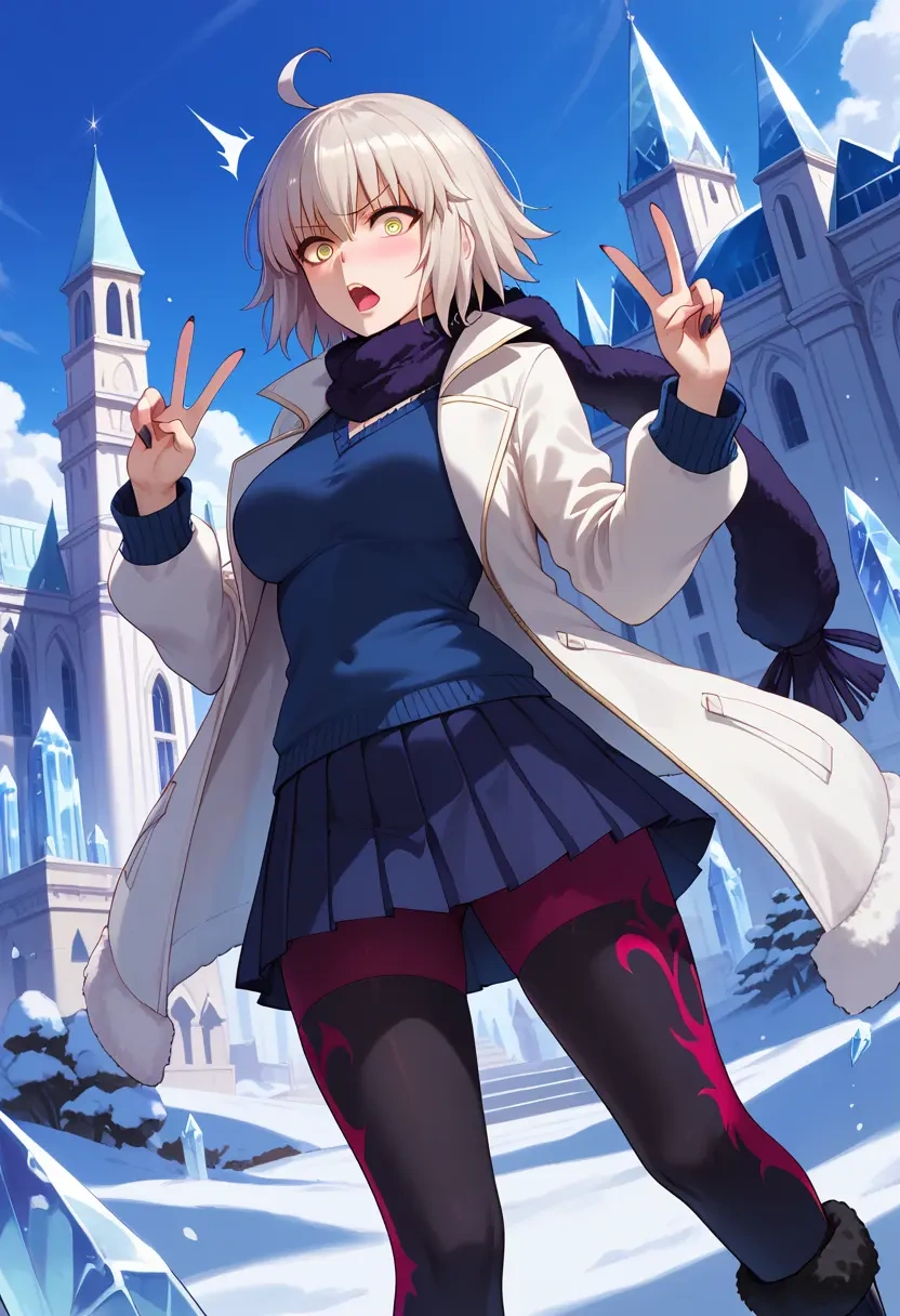 fate_(series),jeanne_d'arc_alter_(fate),winter,student uniform,puffer jacket  - 