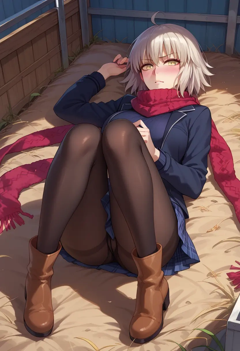 fate_(series),jeanne_d'arc_alter_(fate),winter,student uniform,down jacket  - 