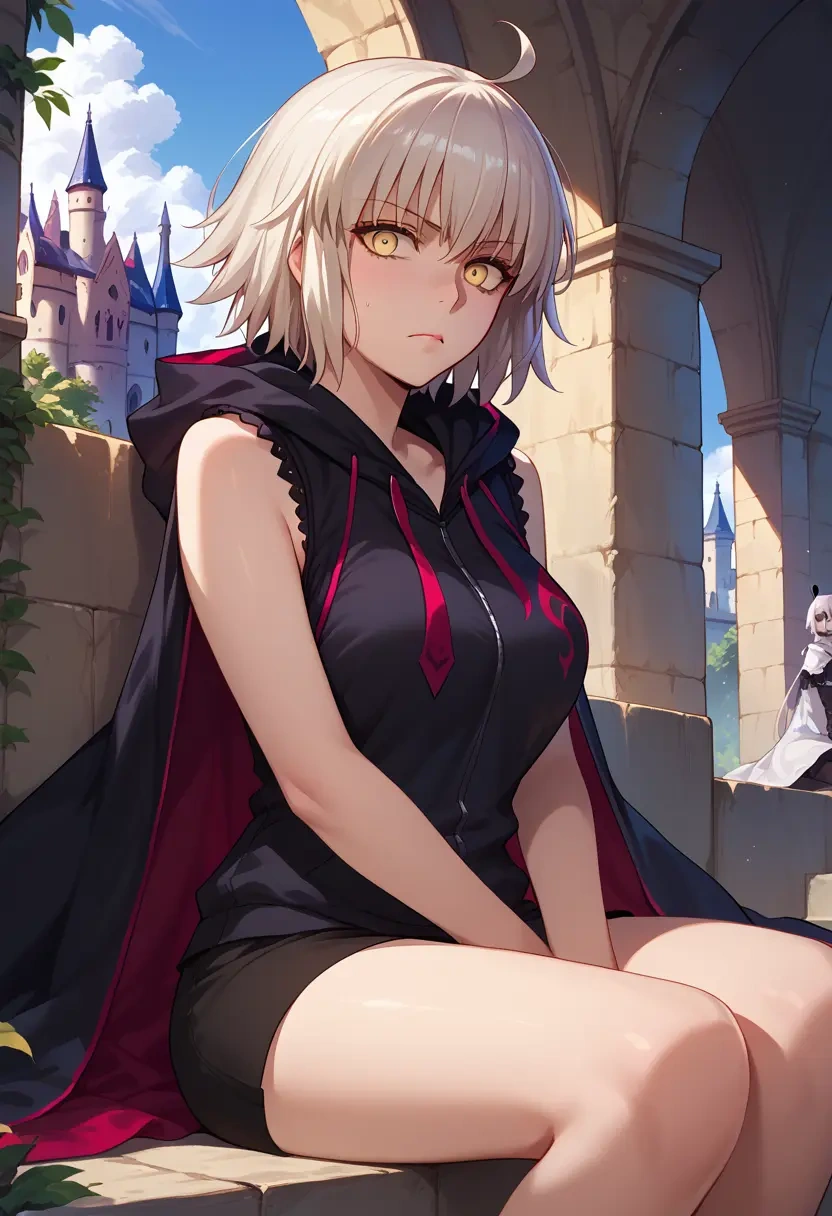 fate_(series),jeanne_d'arc_alter_(fate),sleeveless hoodie,biker shorts  - 