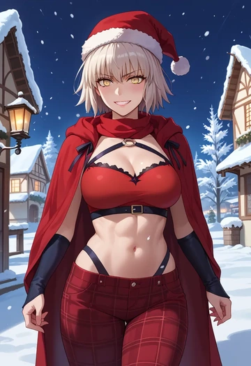 fate_(series),jeanne_d'arc_alter_(swimsuit_berserker)_(fate),Christmas,plaid trousers  - AI generated anime art