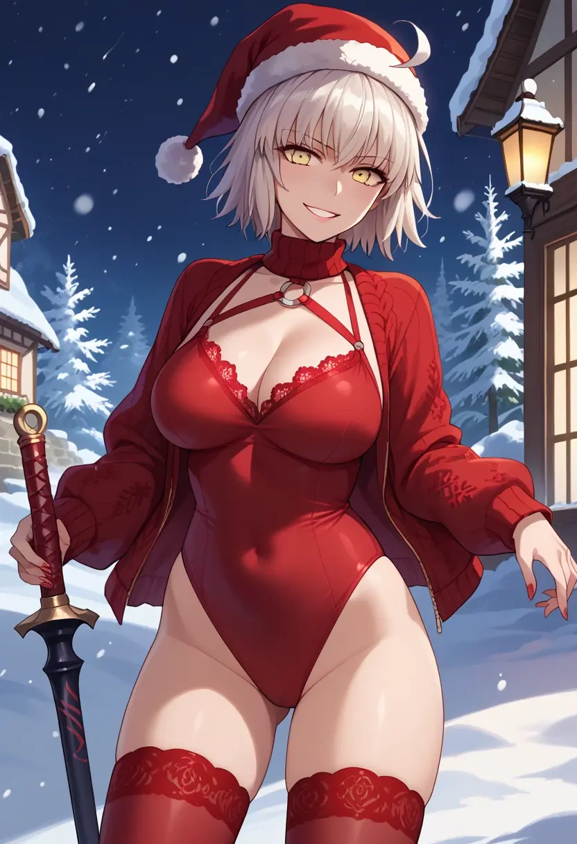 fate_(series),jeanne_d'arc_alter_(swimsuit_berserker)_(fate),Christmas,sweater dress,stockings  - 