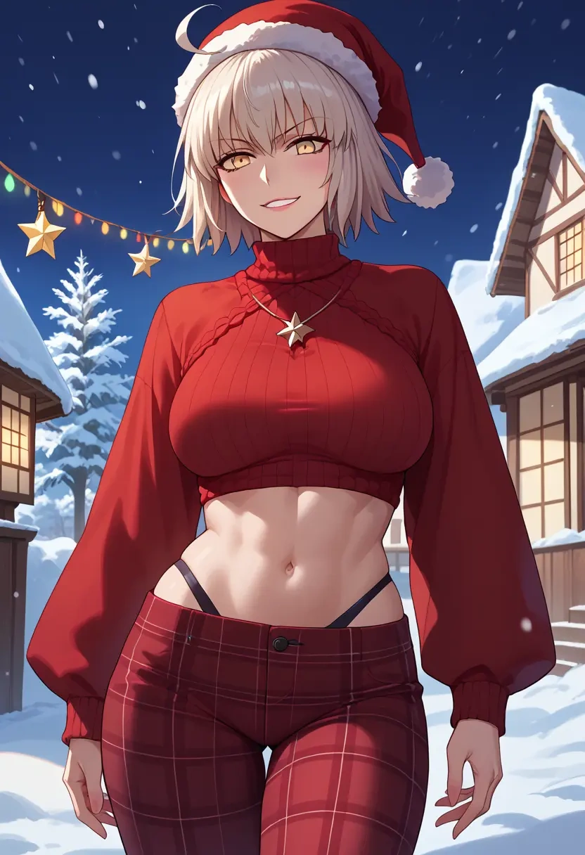 fate_(series),jeanne_d'arc_alter_(swimsuit_berserker)_(fate),Christmas,plaid trousers  - 