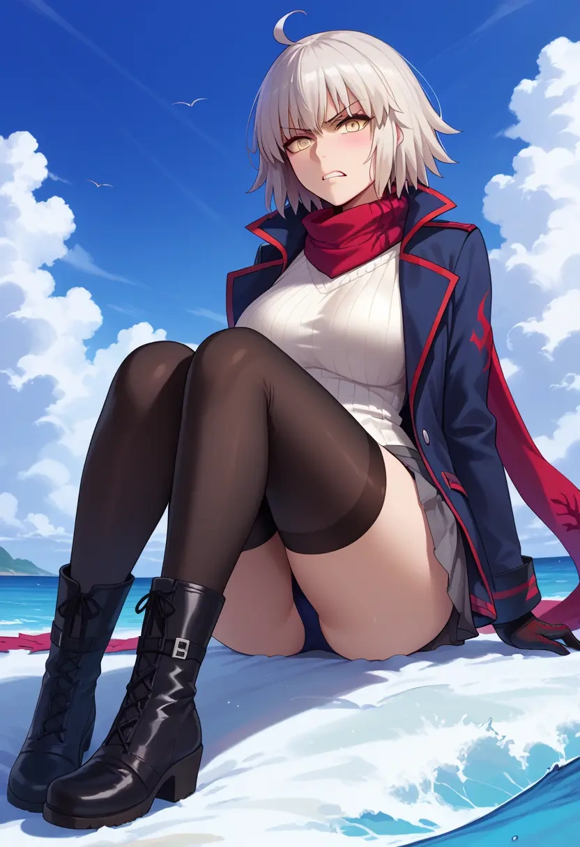 fate_(series),jeanne_d'arc_alter_(swimsuit_berserker)_(fate),winter,student uniform,puffer coat  - 