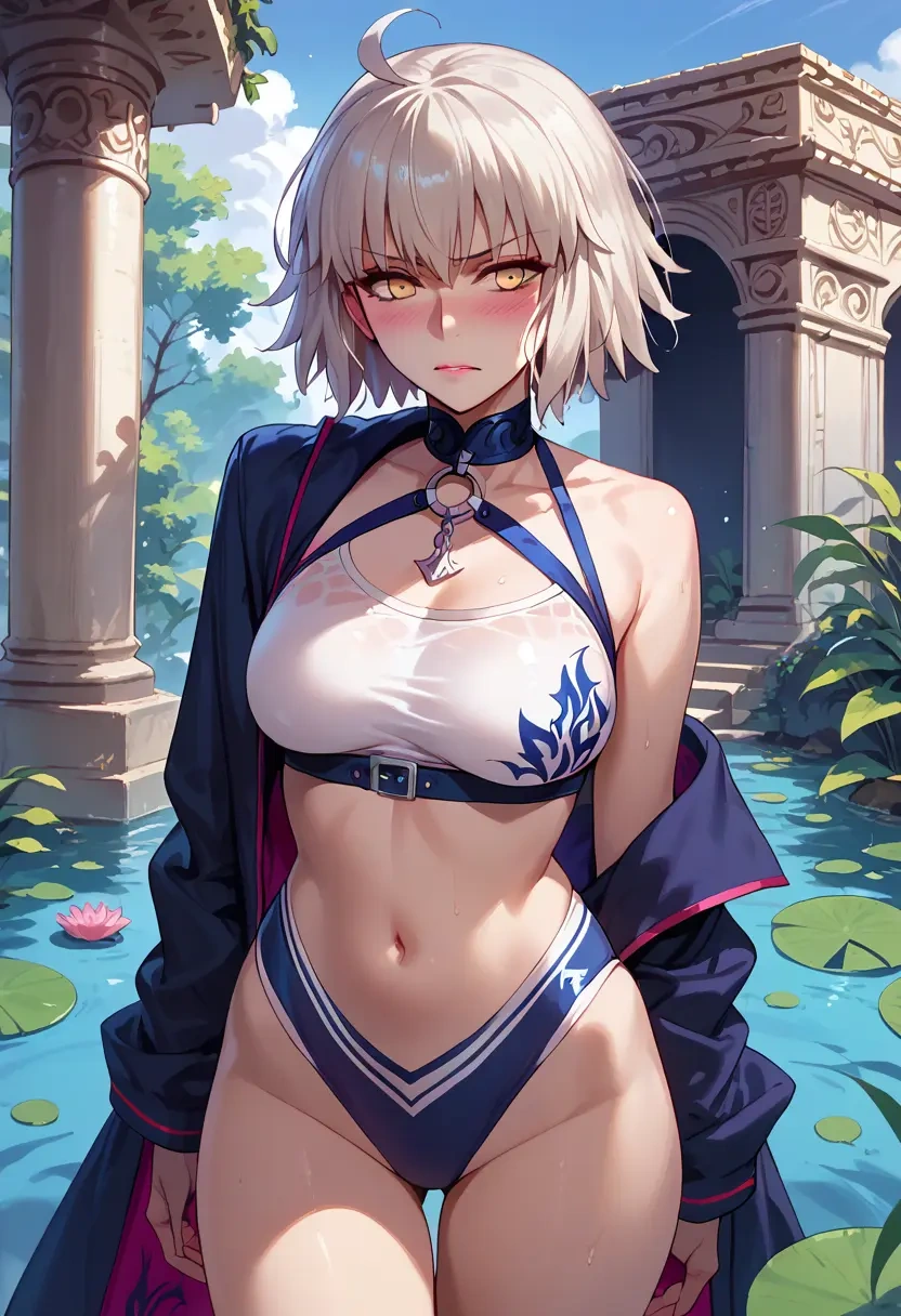 fate_(series),jeanne_d'arc_alter_(swimsuit_berserker)_(fate),crop top,loose joggers,headset  - 